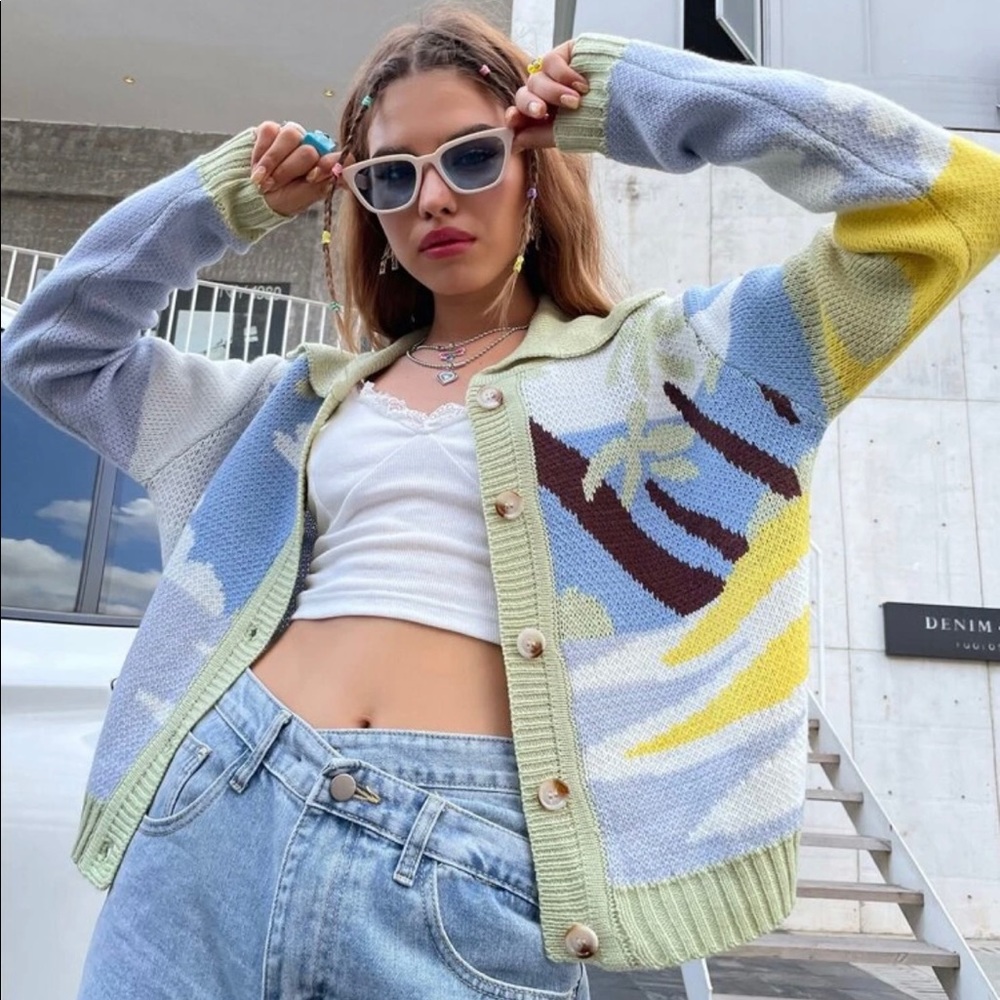 Colorblock Collared Cardigan
